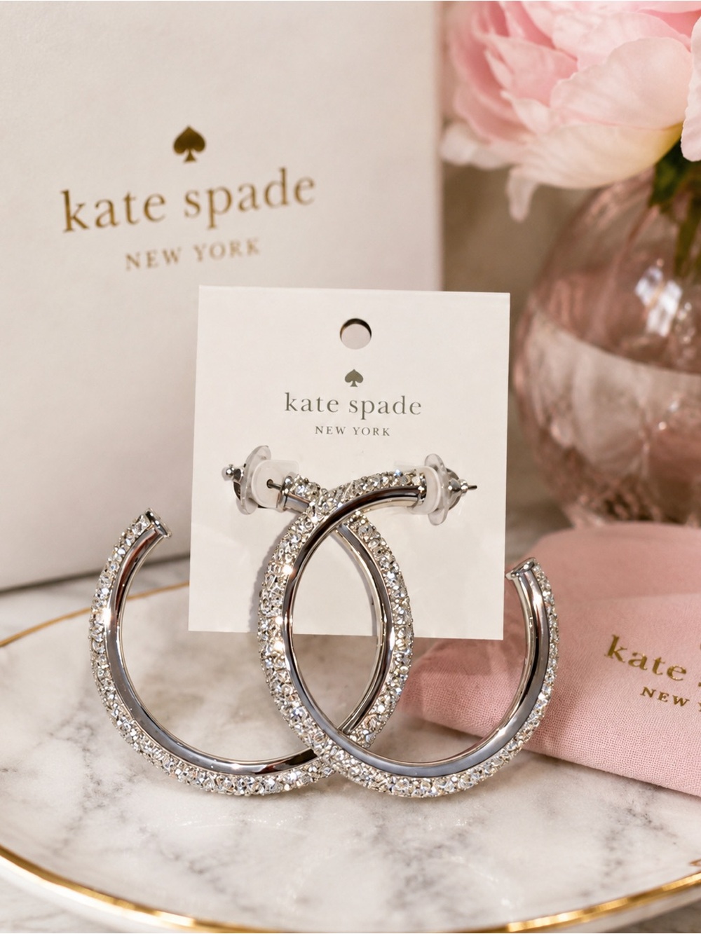 Kate Spade Razzle Dazzle Hoop Earrings – Crystal Pavé Silver Tone | NWT